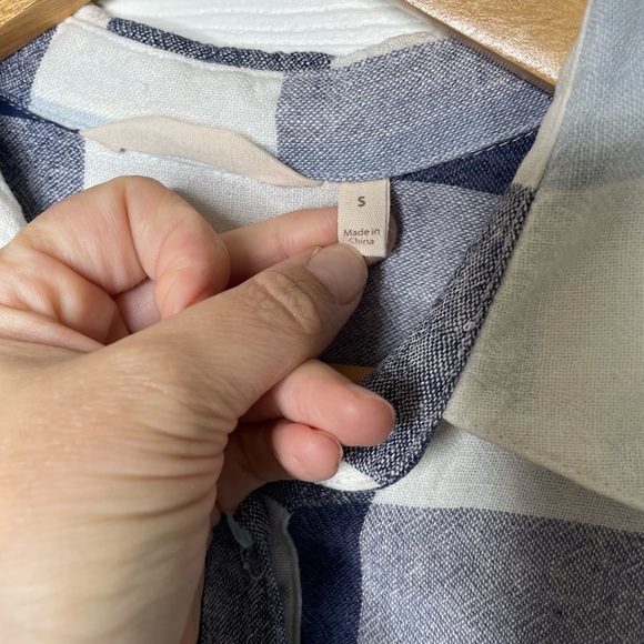 Soft Surroundings Size S Carreaux Linen Blend Plaid Button Down Zipped Back Blue - Picture 4 of 9
